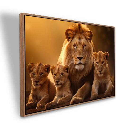 Quadro Decorativo Leo com Trs Filhotes Fora Unio e Natureza
