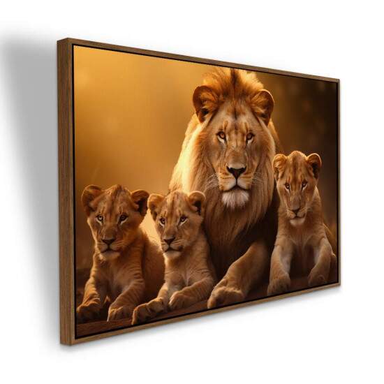 Quadro Decorativo Leo com Trs Filhotes Fora Unio e Natureza