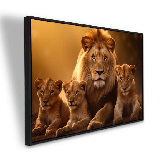 Quadro Decorativo Leo com Trs Filhotes Fora Unio e Natureza