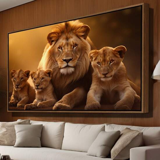 Quadro Decorativo Leo com Trs Filhotes Fora Unio e Natureza