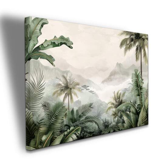 Quadro Paisagem Tropical Selva com Folhagens e Montanhas