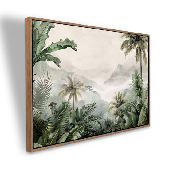 Quadro Paisagem Tropical Selva com Folhagens e Montanhas