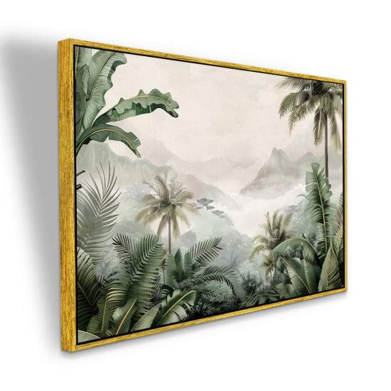 Quadro Paisagem Tropical Selva com Folhagens e Montanhas