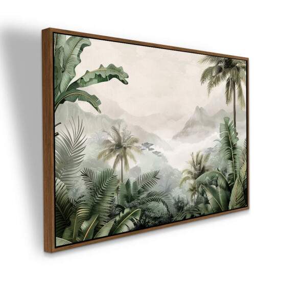 Quadro Paisagem Tropical Selva com Folhagens e Montanhas