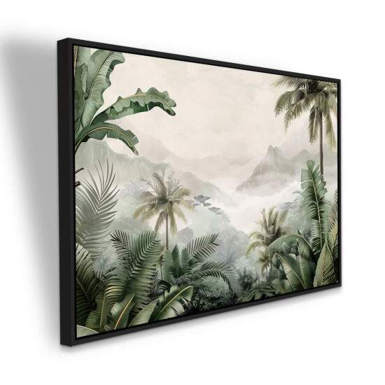 Quadro Paisagem Tropical Selva com Folhagens e Montanhas
