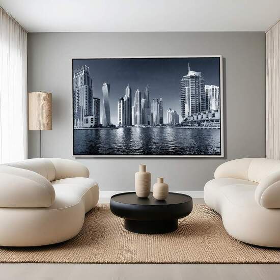 Quadro Paisagem Urbana Dubai em Preto e Branco