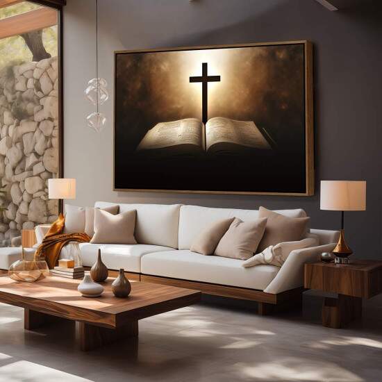 Quadro Cristo Cruz e Bblia F e Esperana na Palavra