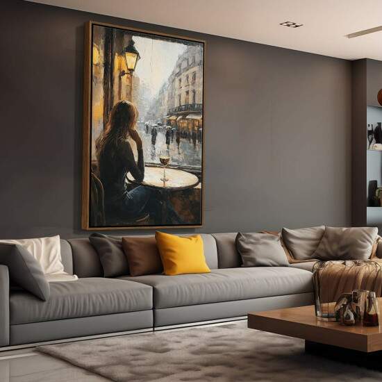 Quadro Pintura Parisiense Dia Chuvoso com Vinho