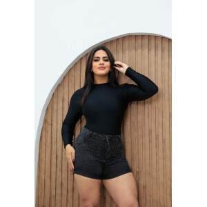 Shorts Mom com Aplicao / Grafite.