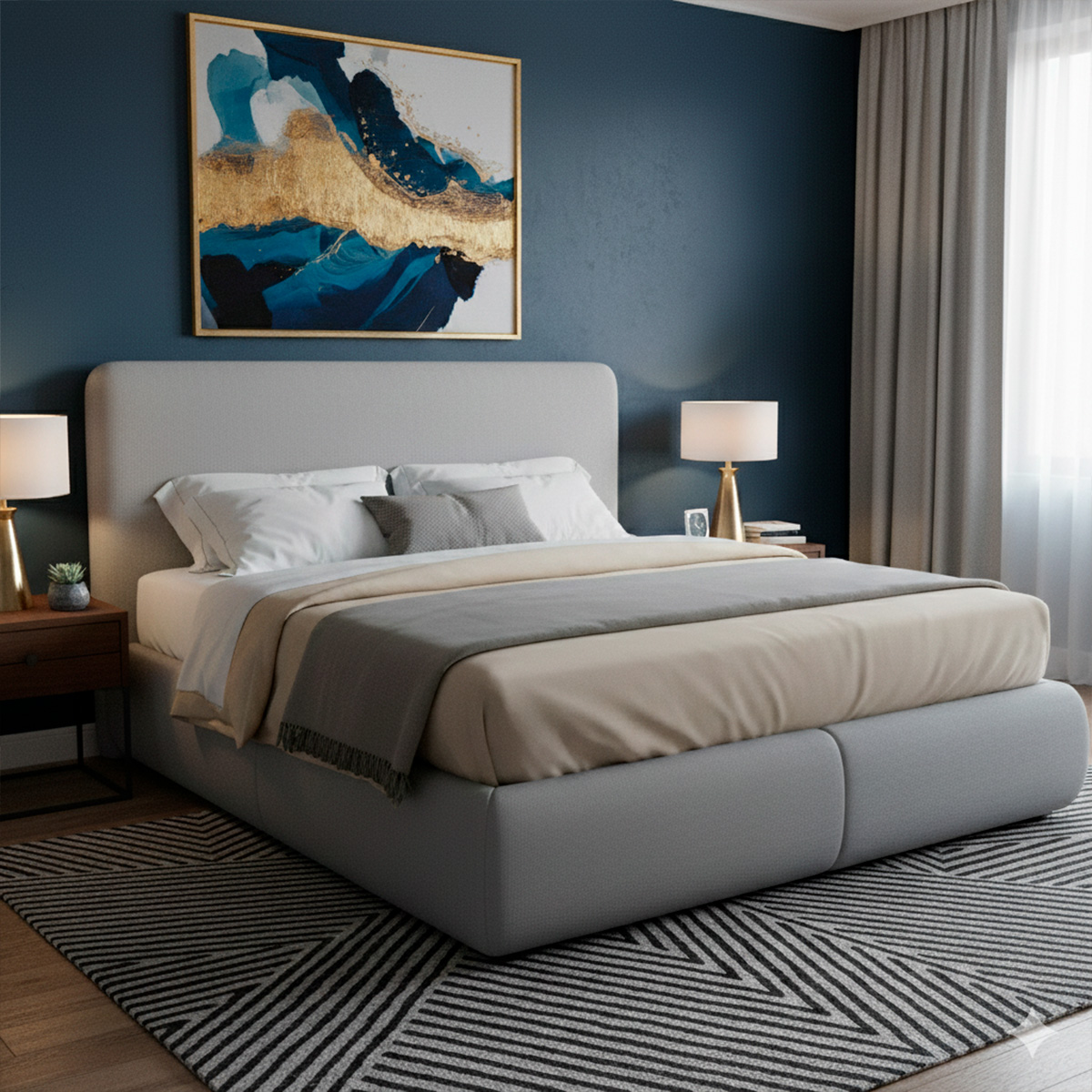 Kit Cama Box King Size Cabeceira Orgânica Moscou 207cm Bouclê