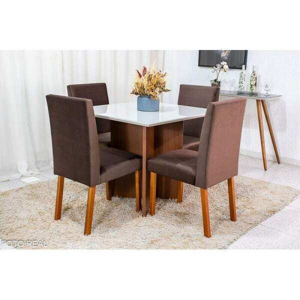 Mesa de Jantar Helo 9090 Tampo MDF Vidro Off 4 Cad. Roma Veludo Marrom 509 Poliman