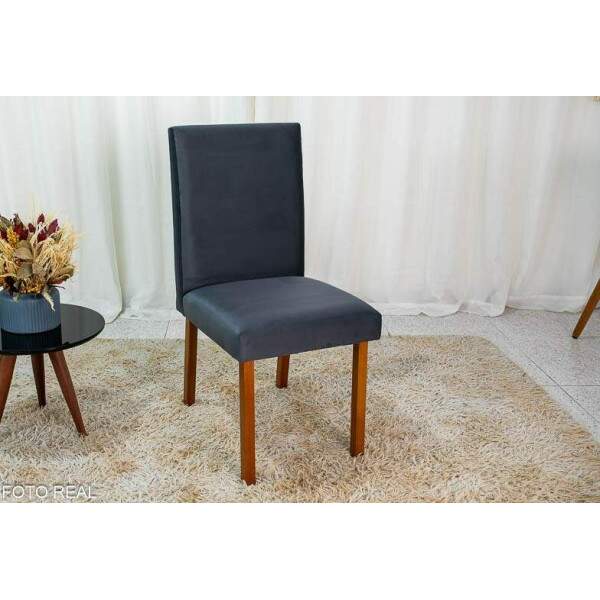 Mesa de Jantar Helo 9090 Tampo MDF Vidro Off 4 Cad. Roma Veludo Cinza 507 Poliman