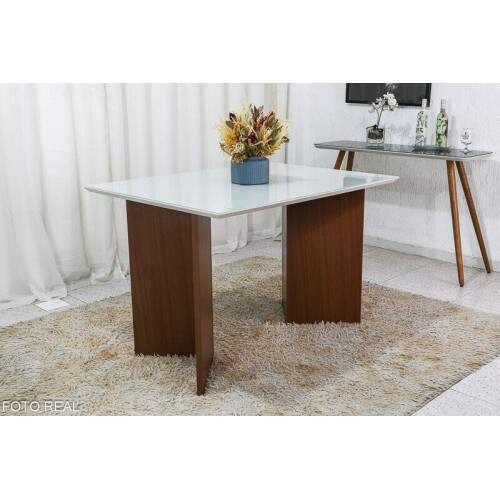 Mesa de Jantar Helo 12090 Tampo MDF Vidro Off 4 Cad. Roma Veludo Bege 506 Poliman