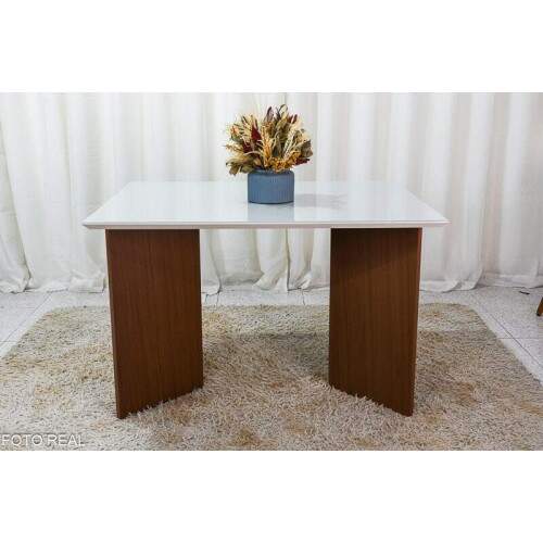 Mesa de Jantar Helo 12090 Tampo MDF Vidro Off 4 Cad. Roma Veludo Bege 506 Poliman