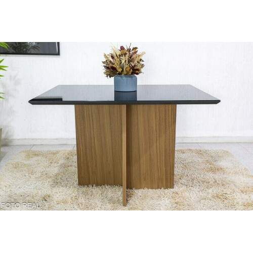 Mesa de Jantar Helo 12090 Tampo Grafite Vidro Preto 4 Cad. Roma Veludo Cinza 507