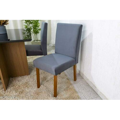 Mesa de Jantar Helo 12090 Tampo Grafite Vidro Preto 4 Cad. Roma Veludo Cinza 507