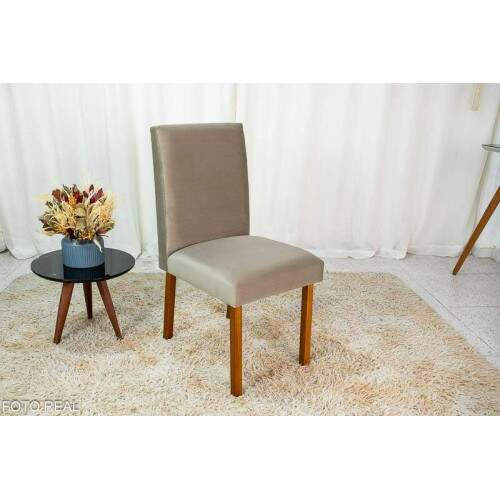 Mesa de Jantar Helo 9090 Tampo MDF Vidro Off 4 Cad. Roma Veludo Bege 506