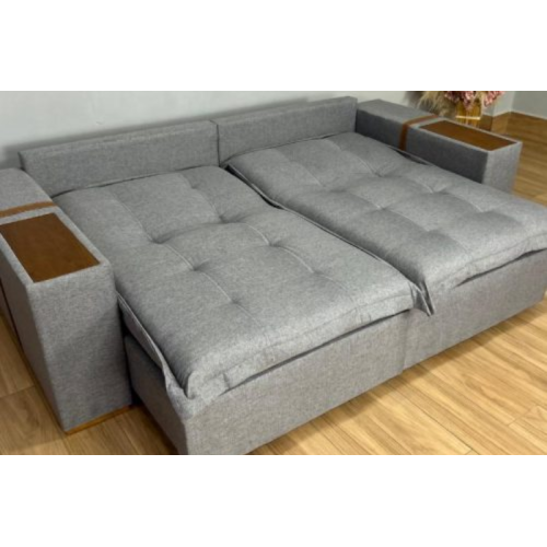 Sof Cama Retrtil Gabriela 2.10m Linho Cinza/Marrom Courino