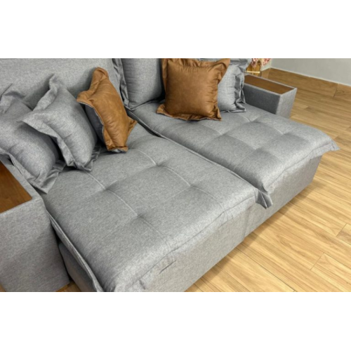 Sof Cama Retrtil Gabriela 2.10m Linho Cinza/Marrom Courino