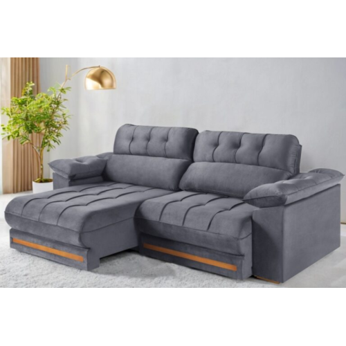 Sof Retrtil Reclinvel Confort 2.50m Veludo Cinza