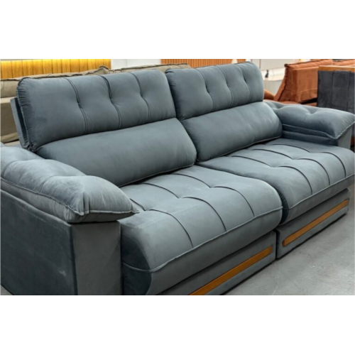 Sof Retrtil Reclinvel Confort 2.50m Veludo Cinza