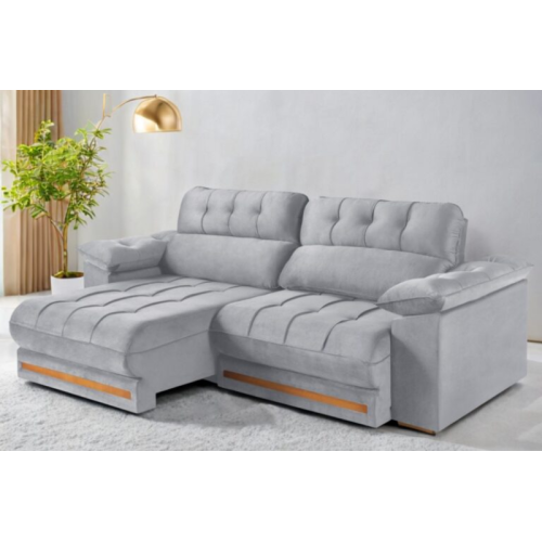 Sof Retrtil Reclinvel Confort 2.50m Veludo Prata