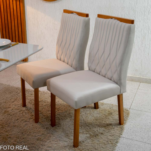 2 Cadeiras Genova Veludo Bege 512 Madeira Macia Art Assento