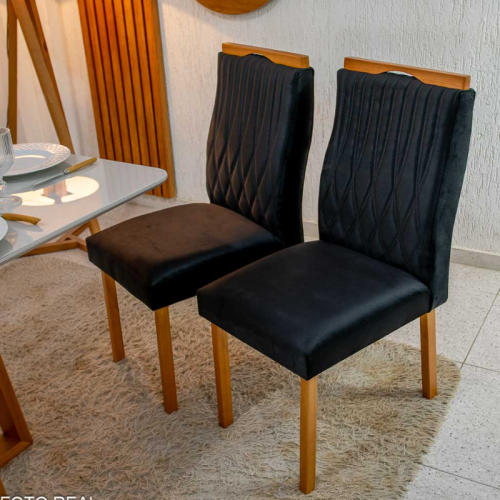 2 Cadeiras Genova Veludo Preto Madeira Macia Art Assento