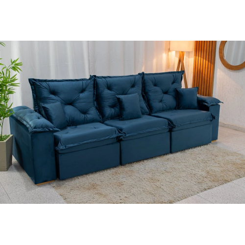 Sof Retrtil Reclinvel Porto 2.70m Veludo Azul - D28 Pr Aditivada