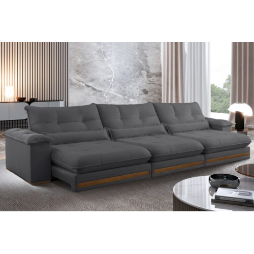 Sof Retrtil Reclinvel Doha 3.50m Veludo Cinza B010 - D28 e Molas Ensacadas