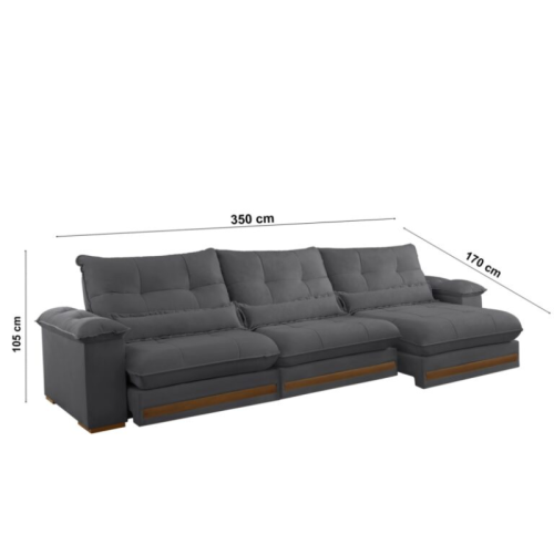 Sof Retrtil Reclinvel Doha 3.50m Veludo Cinza B010 - D28 e Molas Ensacadas