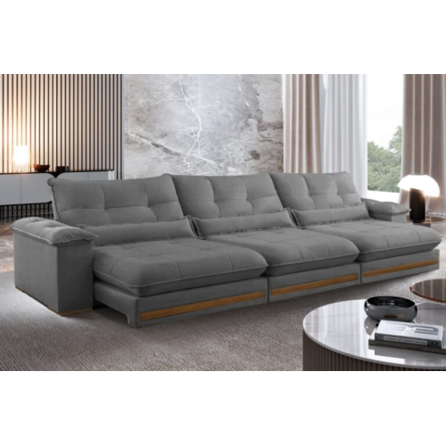 Sof Retrtil Reclinvel Doha 3.50m Linho Cinza A230 - D28 e Molas Ensacadas