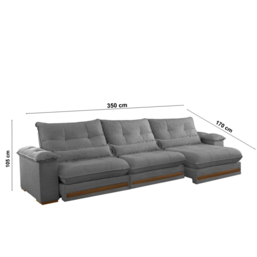 Sof Retrtil Reclinvel Doha 3.50m Linho Cinza A230 - D28 e Molas Ensacadas