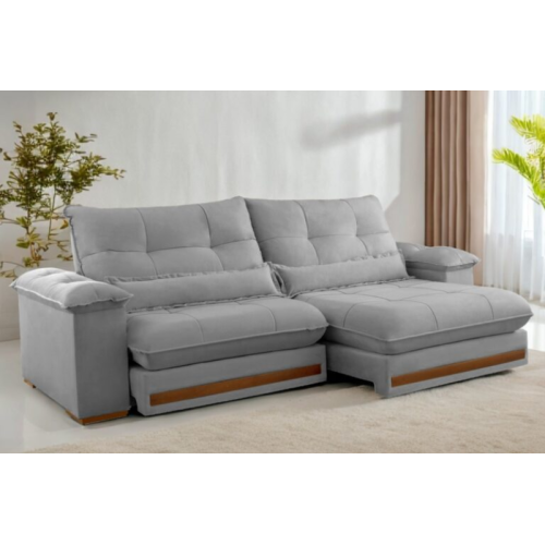 Sof Retrtil Reclinvel Doha 2.00m Veludo Cinza B010 - D28 e Molas Ensacadas