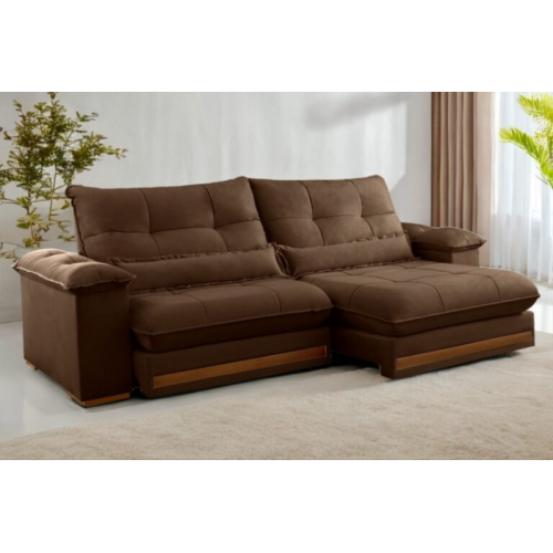 Sof Retrtil Reclinvel Doha 2.50m Veludo Marrom B017 - D28 e Molas Ensacadas