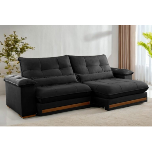 Sof Retrtil Reclinvel Doha 2.50m Veludo Preto B013 - D28 e Molas Ensacadas