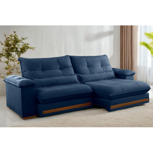 Sof Retrtil Reclinvel Doha 2.50m Veludo Azul B024 - D28 e Molas Ensacadas