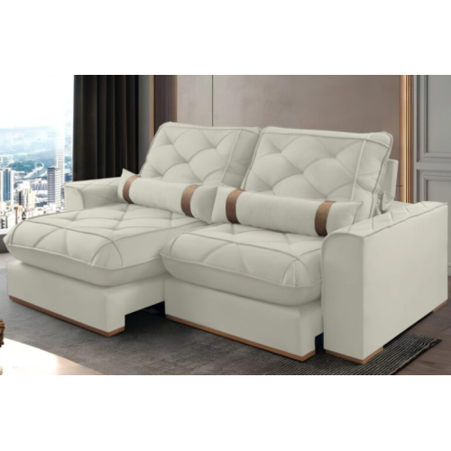 Sof Retrtil Reclinvel Hermes 2.50m Veludo Marfim 5006