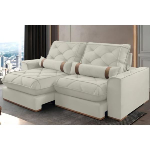 Sof Retrtil Reclinvel Hermes 2.50m Veludo Marfim 5006