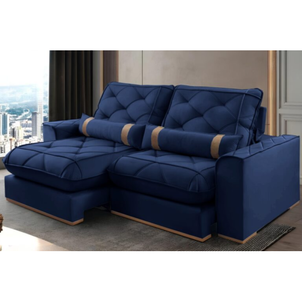 Sof Retrtil Reclinvel Hermes 2.50m Veludo Azul 5012