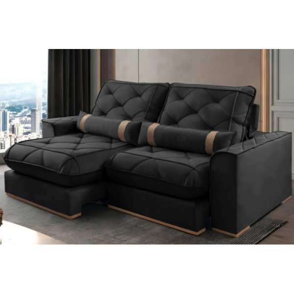 Sof Retrtil Reclinvel Hermes 2.50m Veludo Preto 5040
