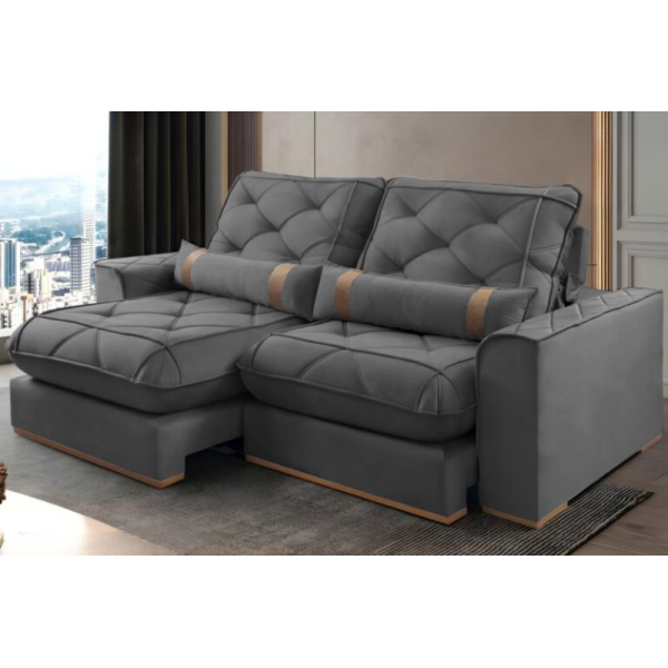 Sof Retrtil Reclinvel Hermes 2.50m Veludo Cinza Grafite 5001