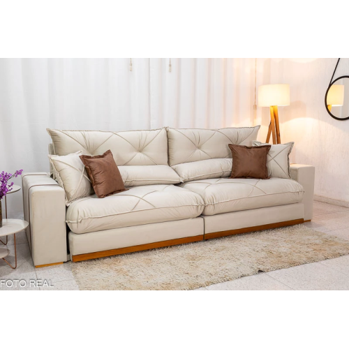 Sof Retrtil Reclinvel Bello Plus 2.90m Veludo Bege Claro - D33 e Molas Ensacadas