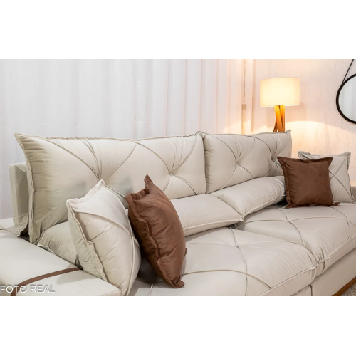 Sof Retrtil Reclinvel Bello Plus 2.90m Veludo Bege Claro - D33 e Molas Ensacadas