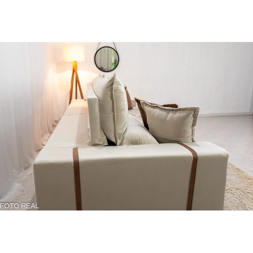Sof Retrtil Reclinvel Bello Plus 2.90m Veludo Bege Claro - D33 e Molas Ensacadas