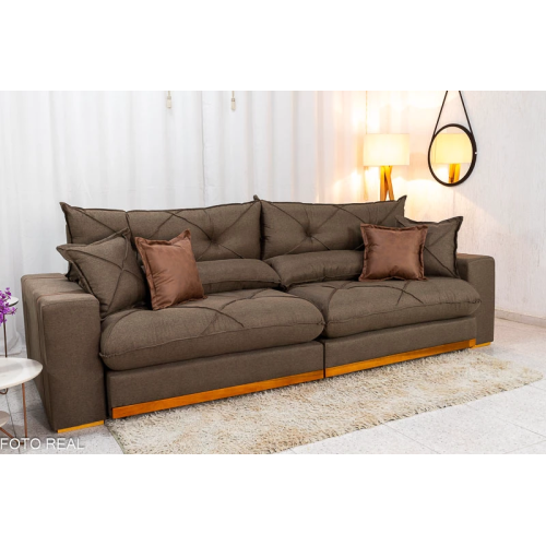 Sof Retrtil Reclinvel Bello Plus 2.90m Linho Marrom - D33 e Molas Ensacadas