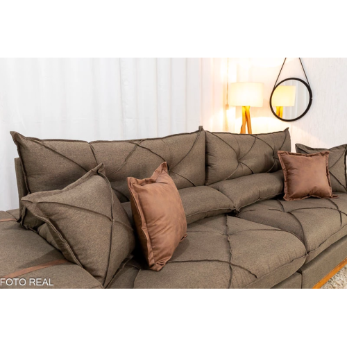 Sof Retrtil Reclinvel Bello Plus 2.90m Linho Marrom - D33 e Molas Ensacadas