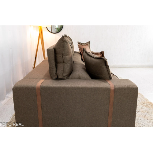 Sof Retrtil Reclinvel Bello Plus 2.90m Linho Marrom - D33 e Molas Ensacadas