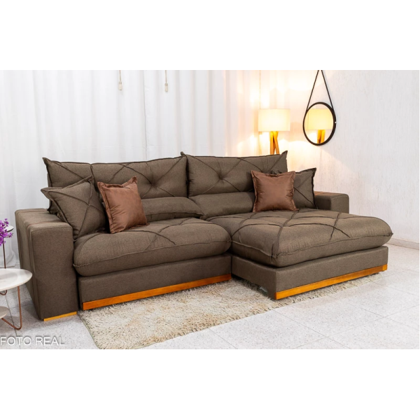 Sof Retrtil Reclinvel Bello Plus 2.90m Linho Marrom - D33 e Molas Ensacadas