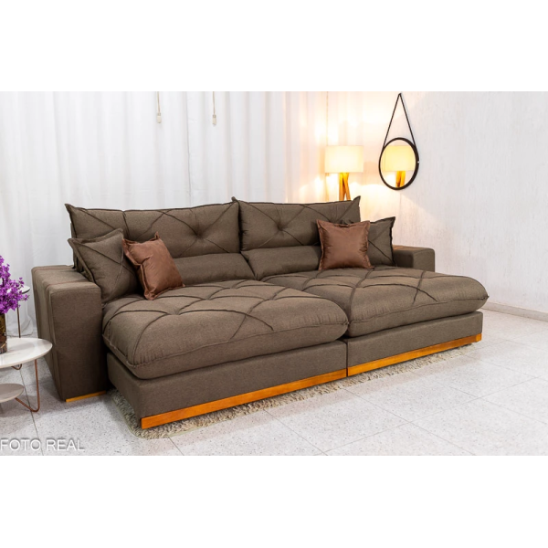 Sof Retrtil Reclinvel Bello Plus 2.90m Linho Marrom - D33 e Molas Ensacadas